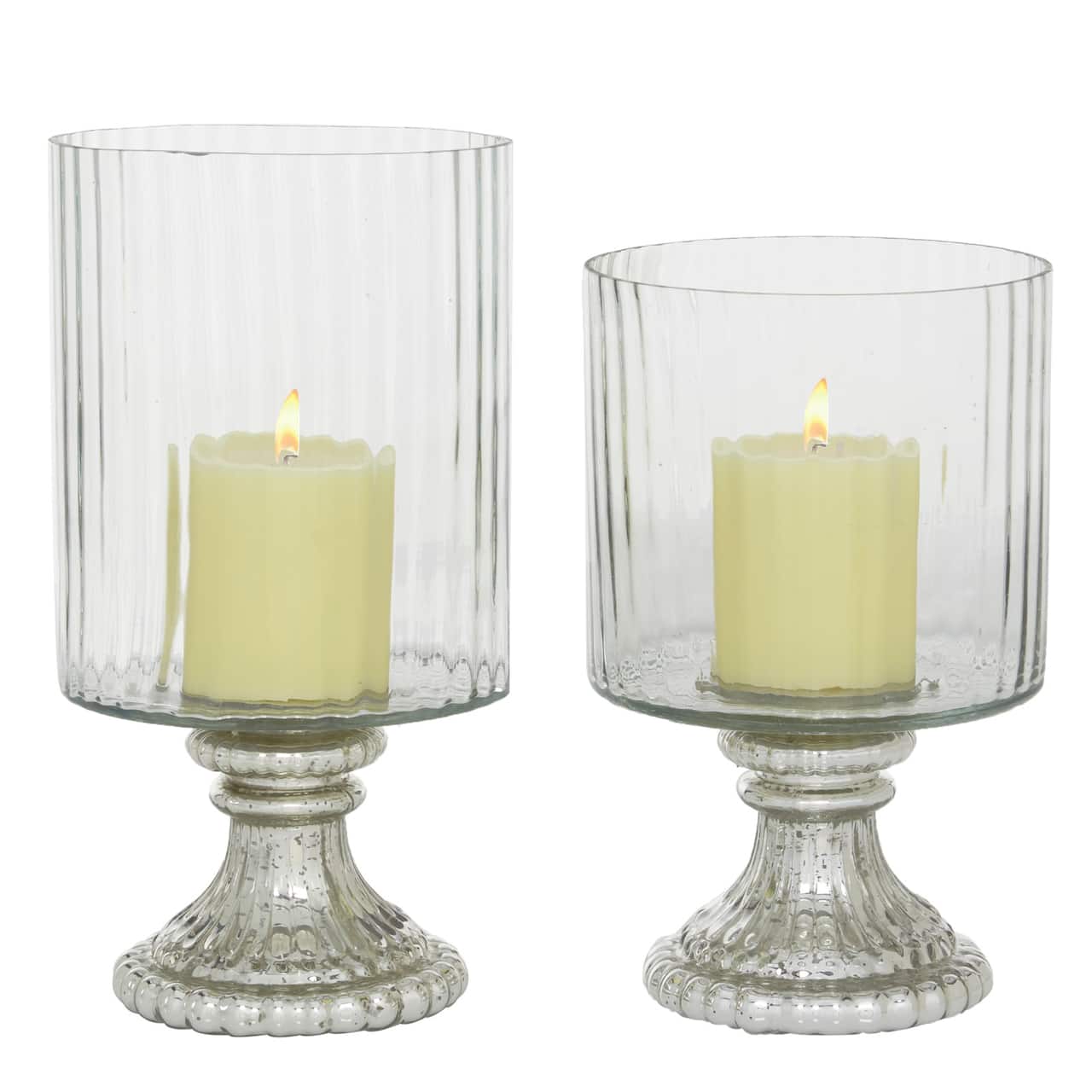 Set of 2 Clear Glass Vintage Hurricane Lamp, 10", 12"